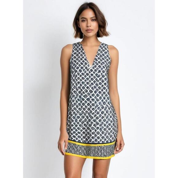 Land's End Palms Print Yellow Accent Shift Dress - Picture 1 of 6